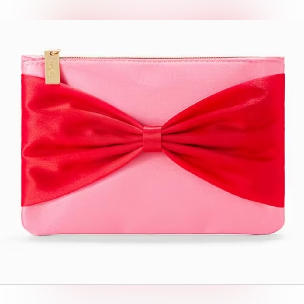 New Ipsy Dec 2024 Pink Satin Glam Bag with Red Bow & Zipper Closure (Bag only)